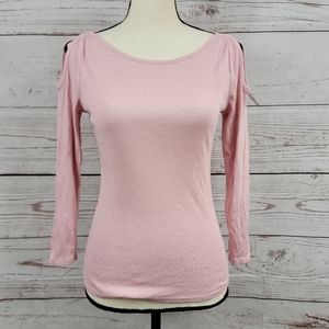 Anthropologie pink ribbed cold shoulder long sleeve top
